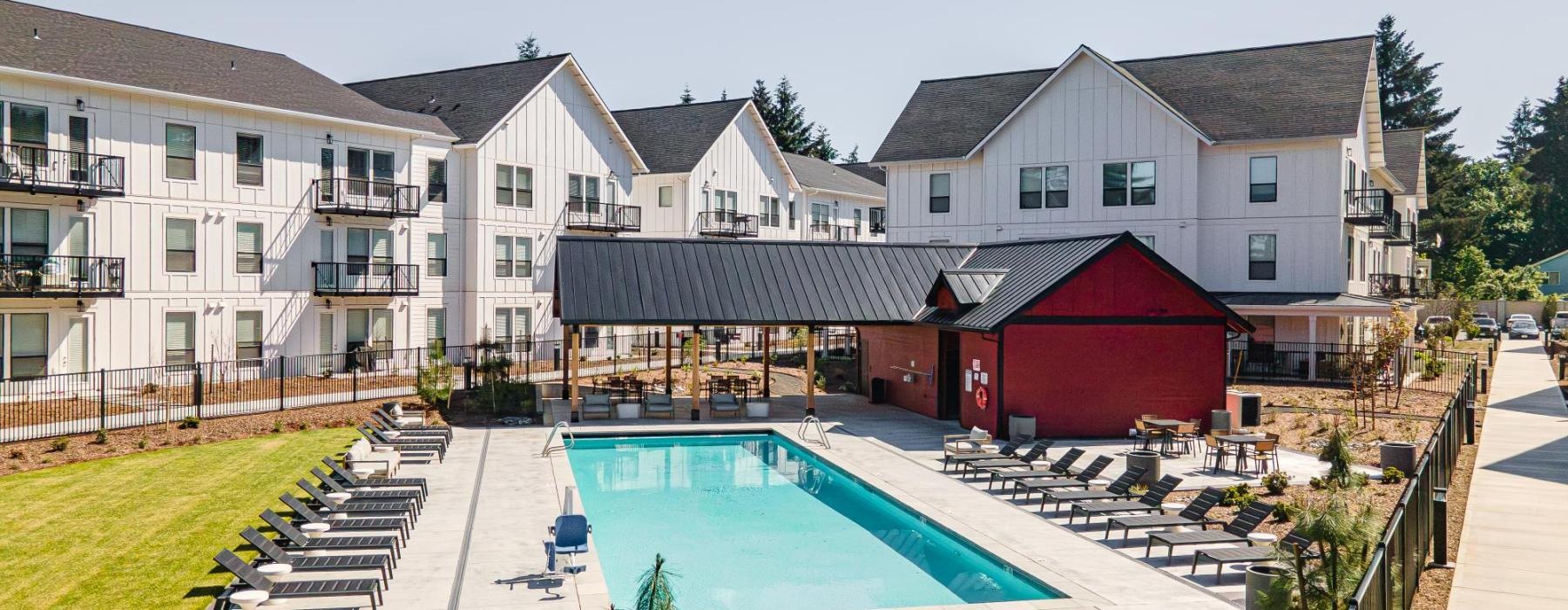 a swimming pool in a neighborhood